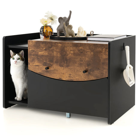 Cat Litter Box Enclosure with Pull-out Drawer-Black
