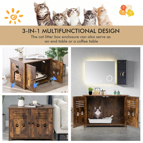 Cat Litter Box Enclosure with Double Louvered Doors