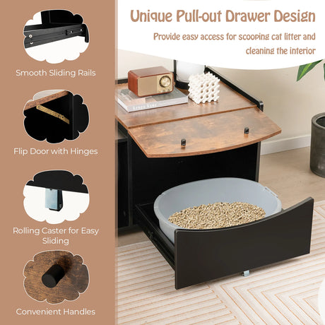 Cat Litter Box Enclosure with Pull-out Drawer-Black