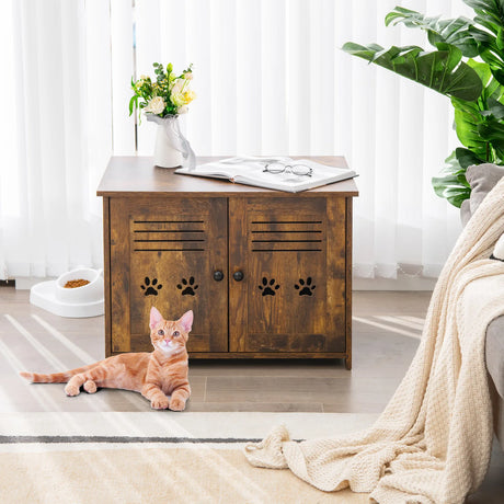 Cat Litter Box Enclosure with Double Louvered Doors