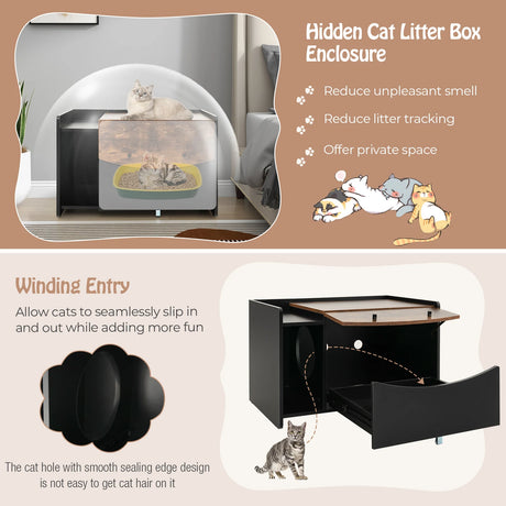 Cat Litter Box Enclosure with Pull-out Drawer-Black