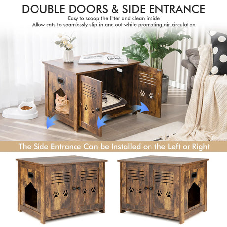 Cat Litter Box Enclosure with Double Louvered Doors