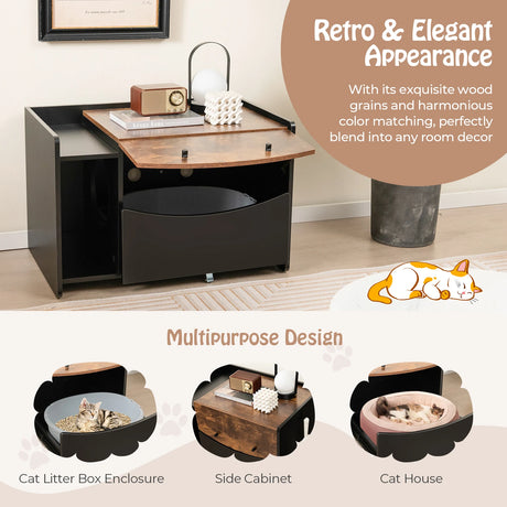 Cat Litter Box Enclosure with Pull-out Drawer-Black