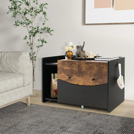 Cat Litter Box Enclosure with Pull-out Drawer-Black