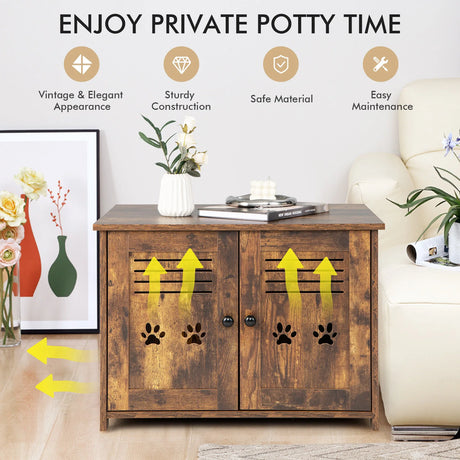 Cat Litter Box Enclosure with Double Louvered Doors
