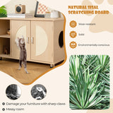 Cat Litter Box Enclosure with Sisal Scratching Doors and Adjustable Metal Feet-Natural