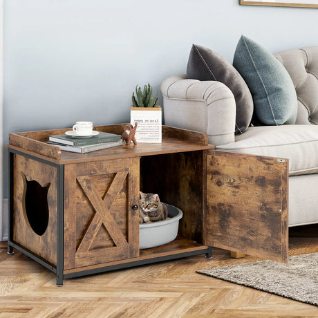 Cat Litter Box Enclosure with Double Doors