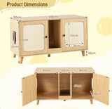 Cat Litter Box Enclosure for 2 Cats with Double Rooms and 2 Sisal Scratching Mats-Natural