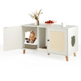 Cat Litter Box Enclosure for 2 Cats with Double Rooms and 2 Sisal Scratching Mats-White