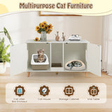 Cat Litter Box Enclosure for 2 Cats with Double Rooms and 2 Sisal Scratching Mats-White