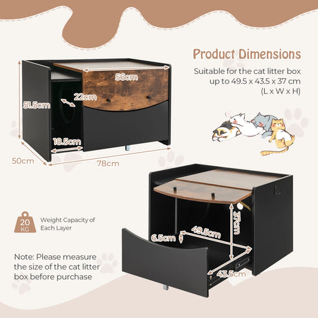 Cat Litter Box Enclosure with Pull-out Drawer-Black