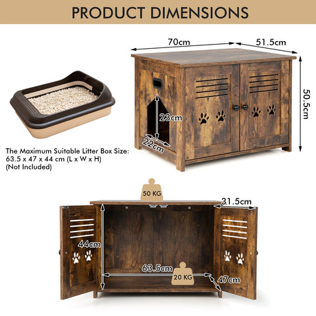 Cat Litter Box Enclosure with Double Louvered Doors