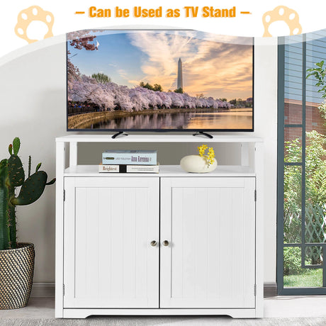 Cat Litter Box Enclosure with Adjustable and Removable Divider for Pet-White