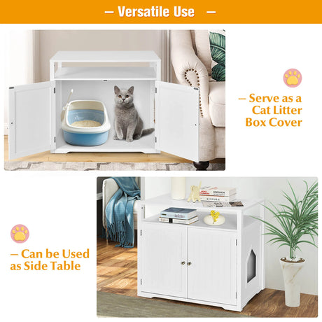 Cat Litter Box Enclosure with Adjustable and Removable Divider for Pet-White