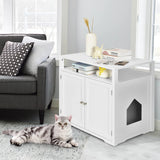 Cat Litter Box Enclosure with Adjustable and Removable Divider for Pet-White