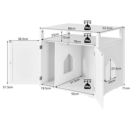 Cat Litter Box Enclosure with Adjustable and Removable Divider for Pet-White