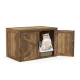 Flip Top Hidden Cat Washroom Furniture with Double Barn Doors, Removable Divider and Middle Entry
