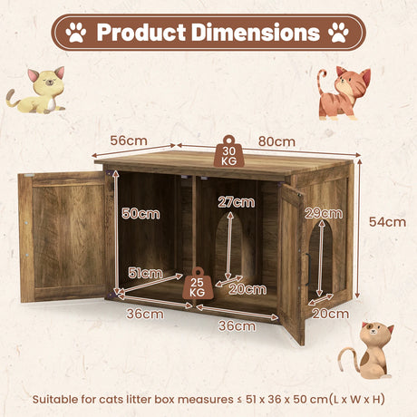 Flip Top Hidden Cat Washroom Furniture with Double Barn Doors, Removable Divider and Middle Entry