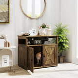 Cat Litter Box Enclosure with Double Barn Doors, Divider, Side Entry and Storage Shelf