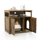 Cat Litter Box Enclosure with Double Barn Doors, Divider, Side Entry and Storage Shelf