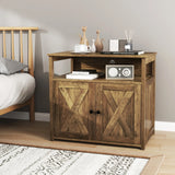 Cat Litter Box Enclosure with Double Barn Doors, Divider, Side Entry and Storage Shelf