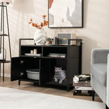 Wooden Cat Litter Box Enclosure with Compartment and Scratching Board-Black