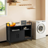 Wooden Cat Litter Box Enclosure with Compartment and Scratching Board-Black