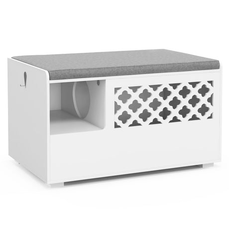 Cat Litter Box Enclosure with Removable Cushion and Front Open Door-White