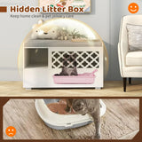 Cat Litter Box Enclosure with Removable Cushion and Front Open Door-White