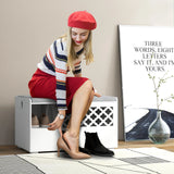 Cat Litter Box Enclosure with Removable Cushion and Front Open Door-White