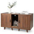 2-Door Cat Litter Box Enclosure with Winding Entry and Scratching Board-Brown