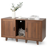 2-Door Cat Litter Box Enclosure with Winding Entry and Scratching Board-Brown