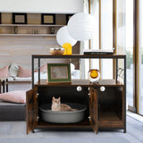Wooden Cat Box Cabinet with with Metal Frame and Scratching Pad-Rustic Brown