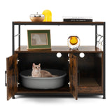 Wooden Cat Box Cabinet with with Metal Frame and Scratching Pad-Rustic Brown