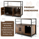 Wooden Cat Box Cabinet with with Metal Frame and Scratching Pad-Rustic Brown