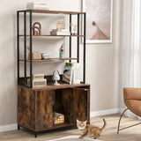 Cat Litter Box Enclosure with Storage and Shelves-Coffee