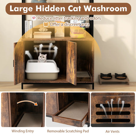 Cat Litter Box Enclosure with Storage and Shelves-Coffee