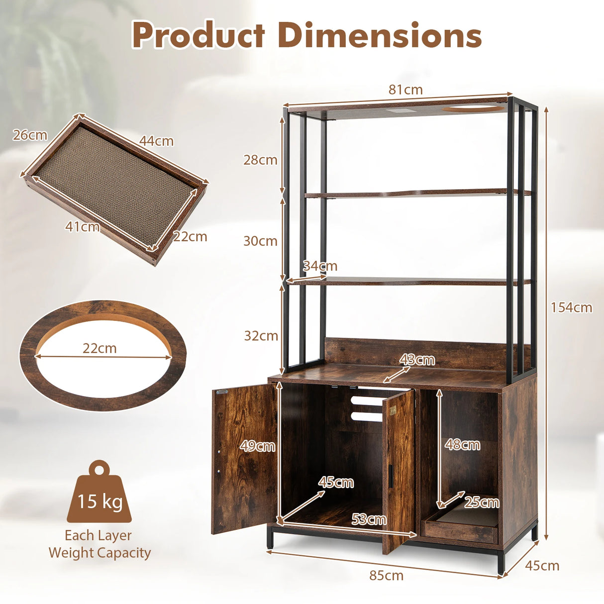 Cat Litter Box Enclosure with Storage and Shelves-Coffee