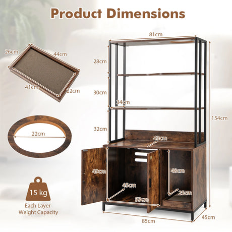 Cat Litter Box Enclosure with Storage and Shelves-Coffee