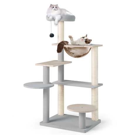 113 cm Multi-level Modern Cat Tree with Removable Padded Top Perch-Natural