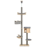 255-280cm Adjustable Height Floor-to-Ceiling Cat Tree with Cat Condo-Natural