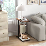 C- Shaped Cat Side Table Cat Tree with Scratching Board-Rustic Brown