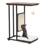 C- Shaped Cat Side Table Cat Tree with Scratching Board-Rustic Brown