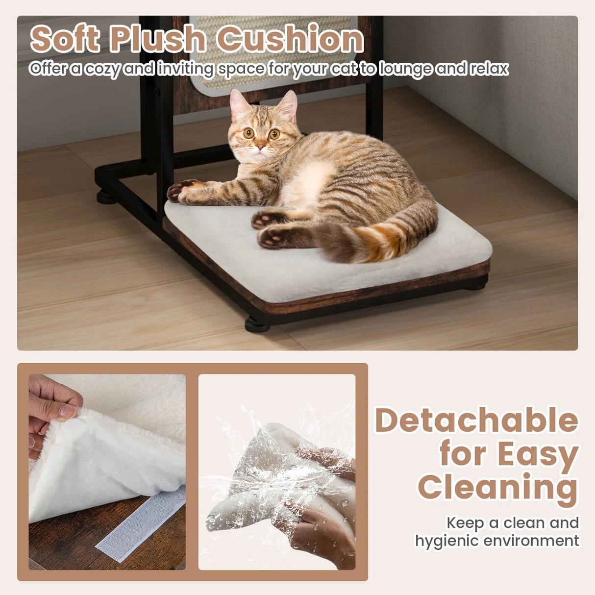 C- Shaped Cat Side Table Cat Tree with Scratching Board-Rustic Brown