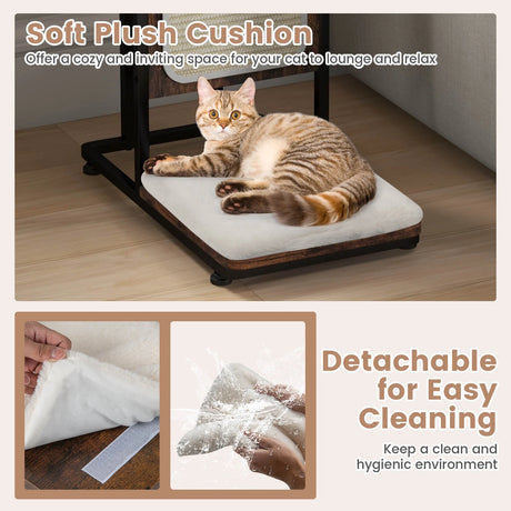 C- Shaped Cat Side Table Cat Tree with Scratching Board-Rustic Brown