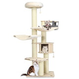 197 cm Multi-level Cat Tree Cat Tower for Play and Rest-Cream White