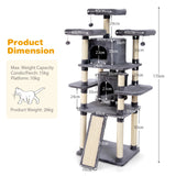 67 Inch Multi-Level Cat Tree with Cozy Perches Kittens Play House-Light Gray