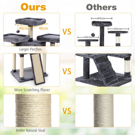 67 Inch Multi-Level Cat Tree with Cozy Perches Kittens Play House-Light Gray