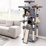 67 Inch Multi-Level Cat Tree with Cozy Perches Kittens Play House-Light Gray
