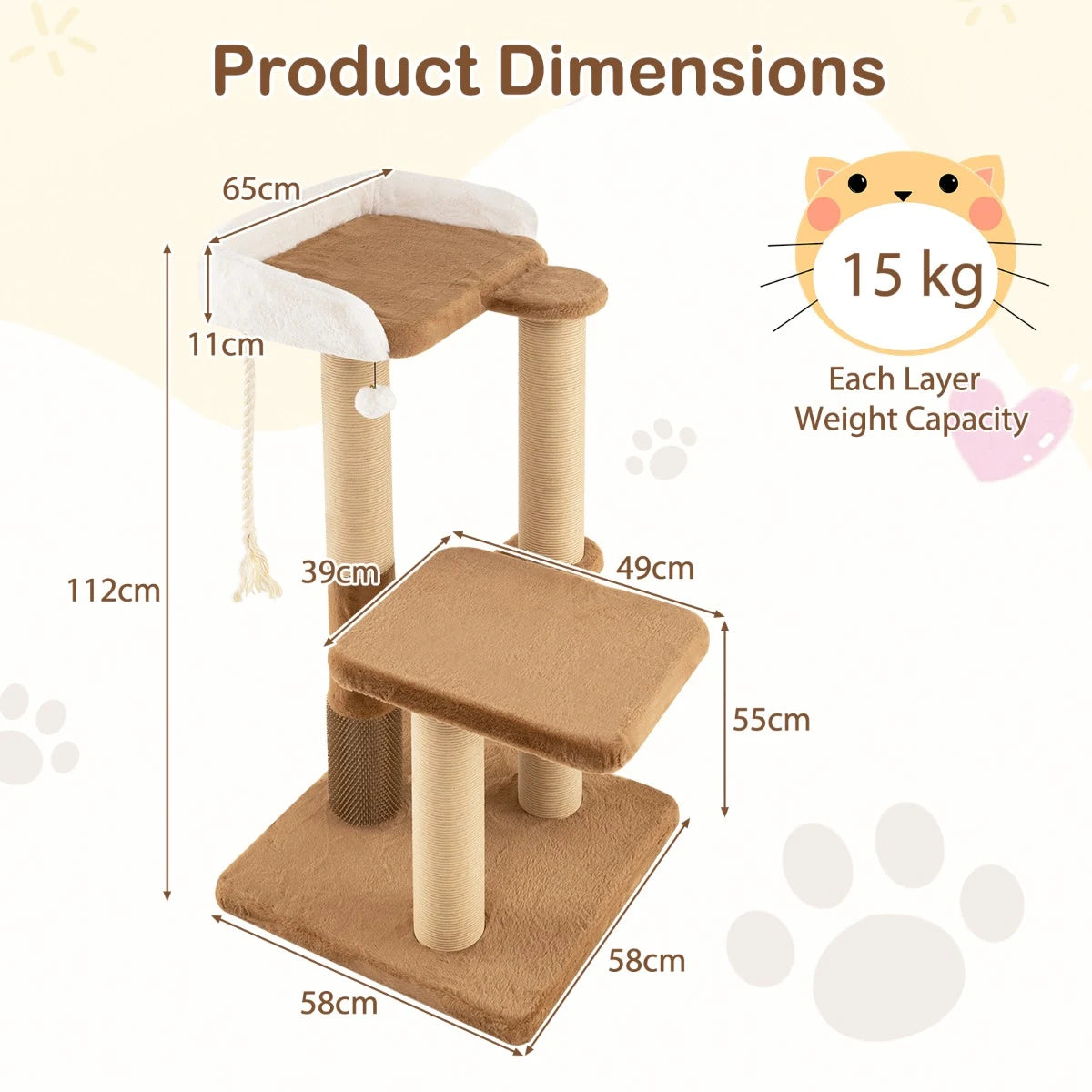 Cat Tree for Indoor Cats with Plush Padded Perch Scratching Posts and Jumping Platform-Brown